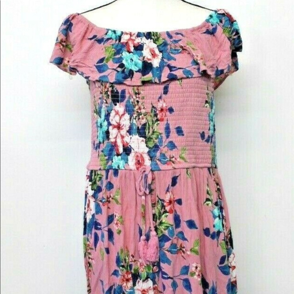 Pink Floral Hi low off shoulder mid calf dress